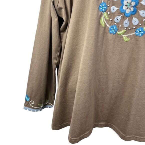 NWT Storybook Knits Embroidered Beaded Cotton V Neck Pullover Tunic 3X Boho - Picture 5 of 13